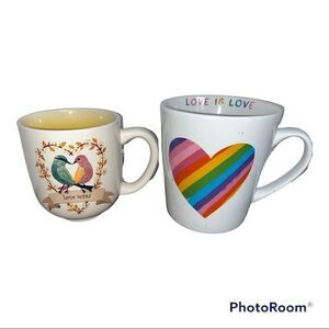 SET OF 2 - Coffee Mugs Cups Pride Rainbow Hearts Love is Love Wins - Hallmark